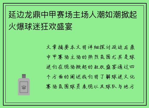延边龙鼎中甲赛场主场人潮如潮掀起火爆球迷狂欢盛宴 延边龙鼎中甲赛场主场人潮如潮掀起火爆球迷狂欢盛宴